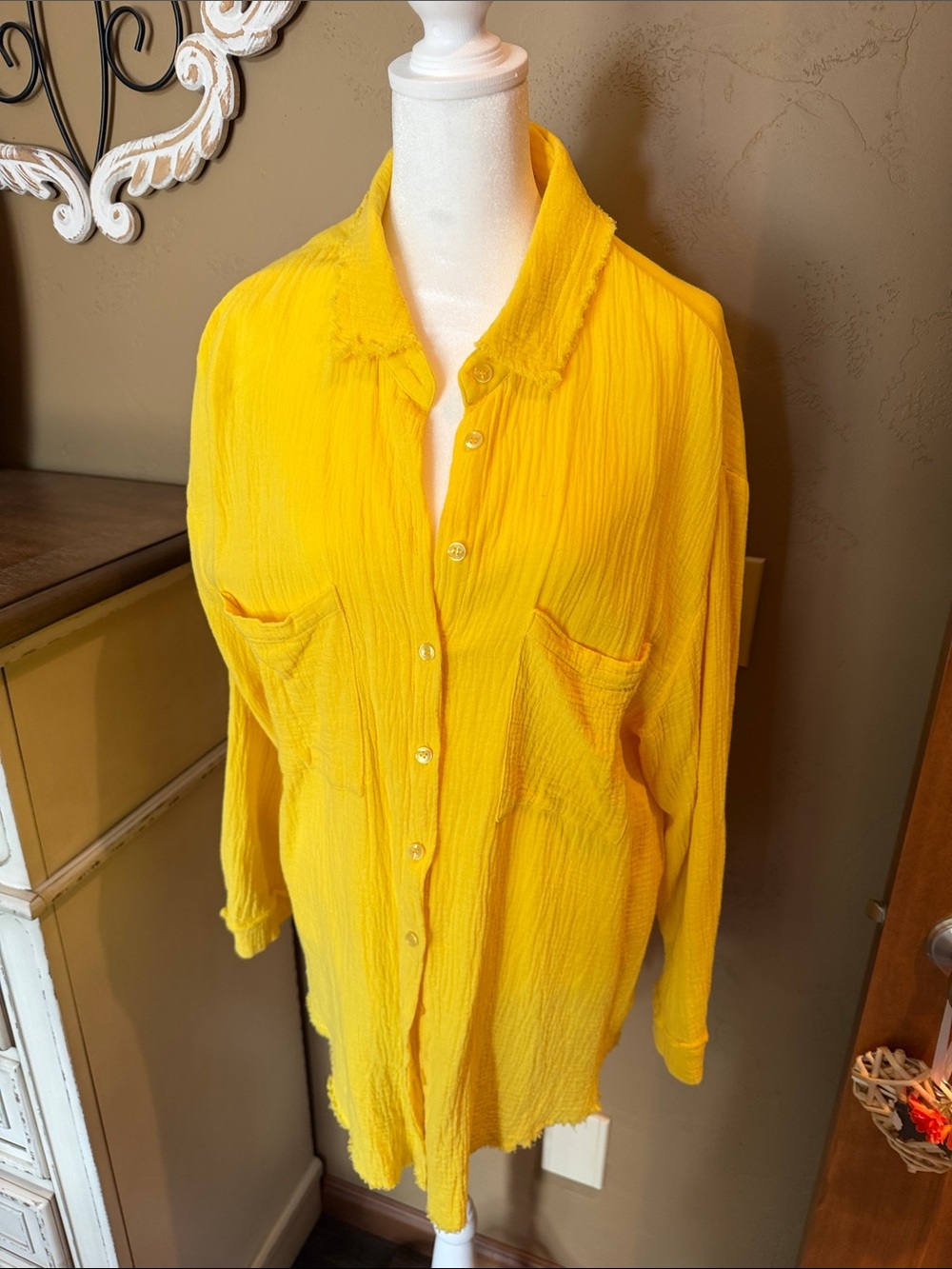 DAVI & DANI Sunny Yellow Button-Down Textured Shirt
